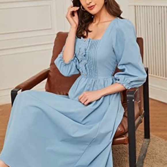 SHEIN Light Blue Square Neck Midi Dress - Picture 3 of 3